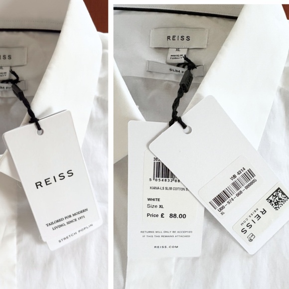 REISS | Men’s White Slim Fit Dress Shirt XL – NWT - Picture 11 of 12